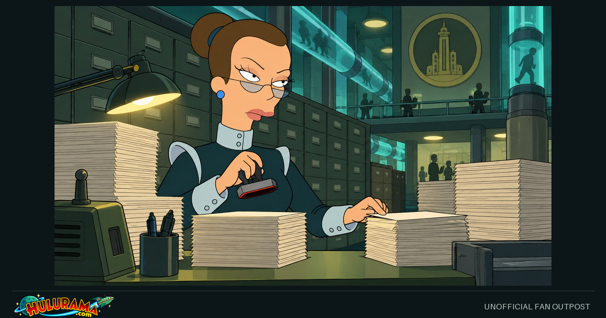 Morgan Proctor stamps forms between tall stacks of paperwork.