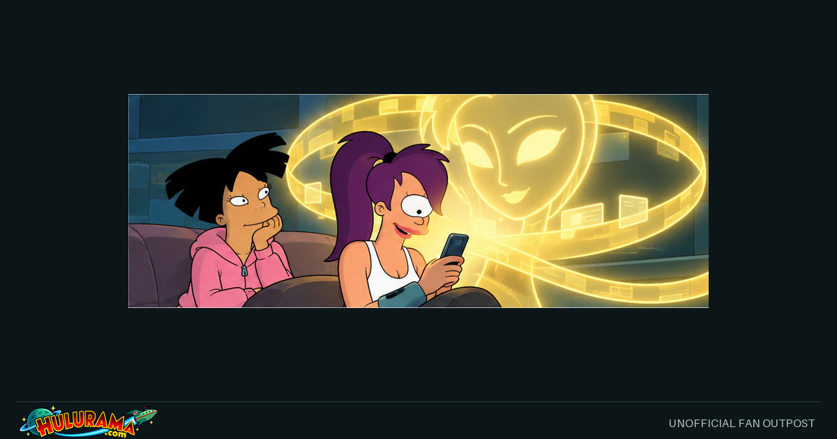 Leela looks at a small device under a large golden glow while Amy waits beside her.