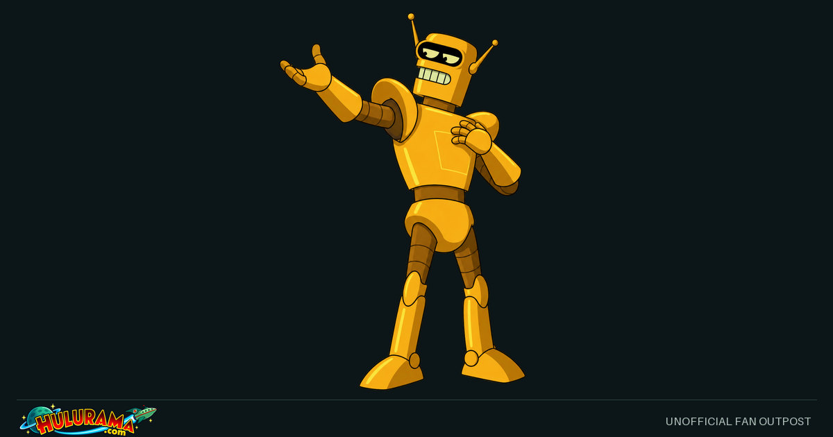 An angular gold actor robot with side aerials gestures theatrically with one hand at his chest.
