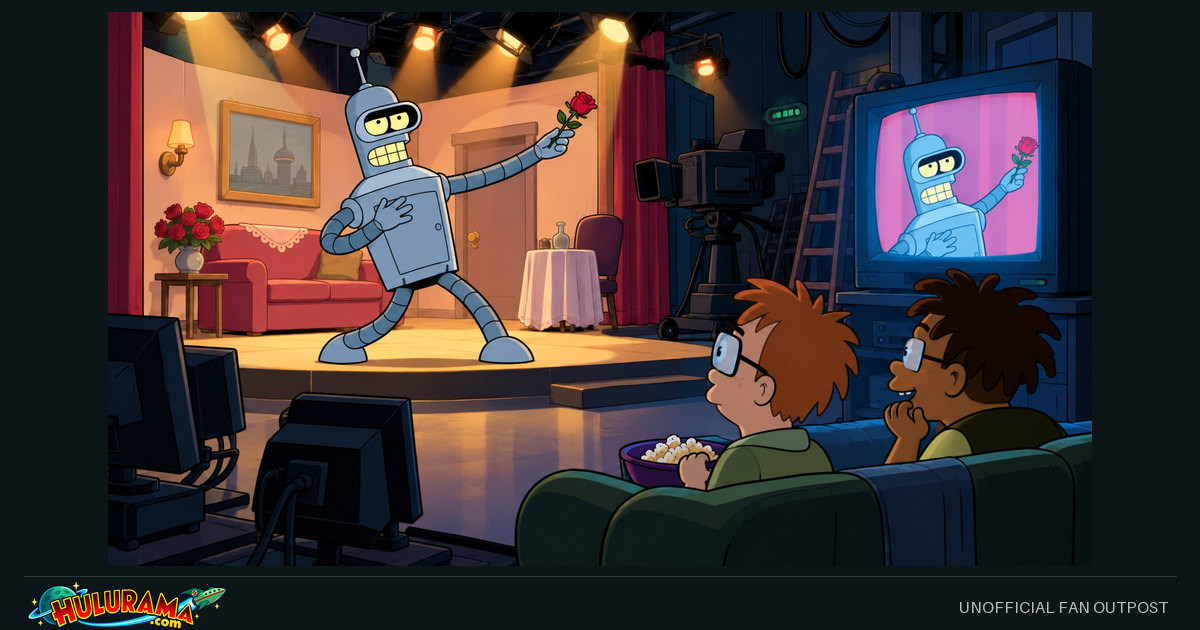 Bender performs on a television set while two young viewers watch.