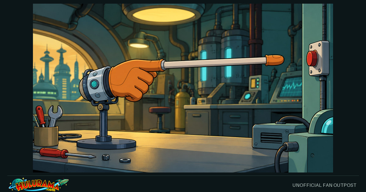 A glove with a long straight index-finger extension reaches toward a switch across a workbench.