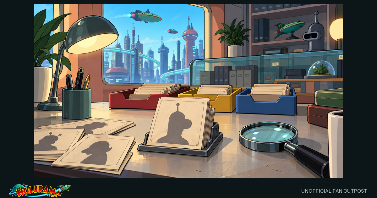 Silhouette cards, sorting trays and a magnifying glass on a futuristic desk.