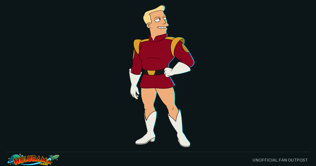Zapp Brannigan poses confidently in a red uniform and white boots.
