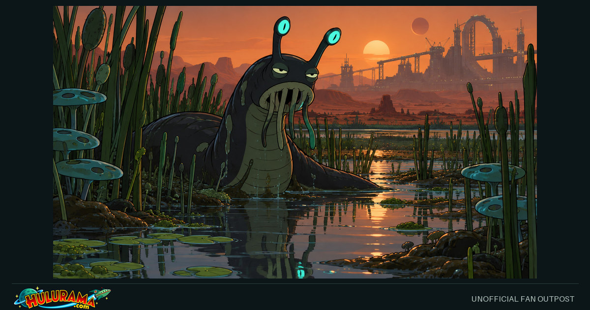 A dark tentacled leech-like creature rises from a Martian wetland.