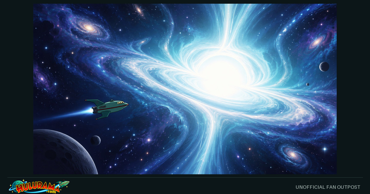 The delivery ship approaches an immense luminous spiral in space.